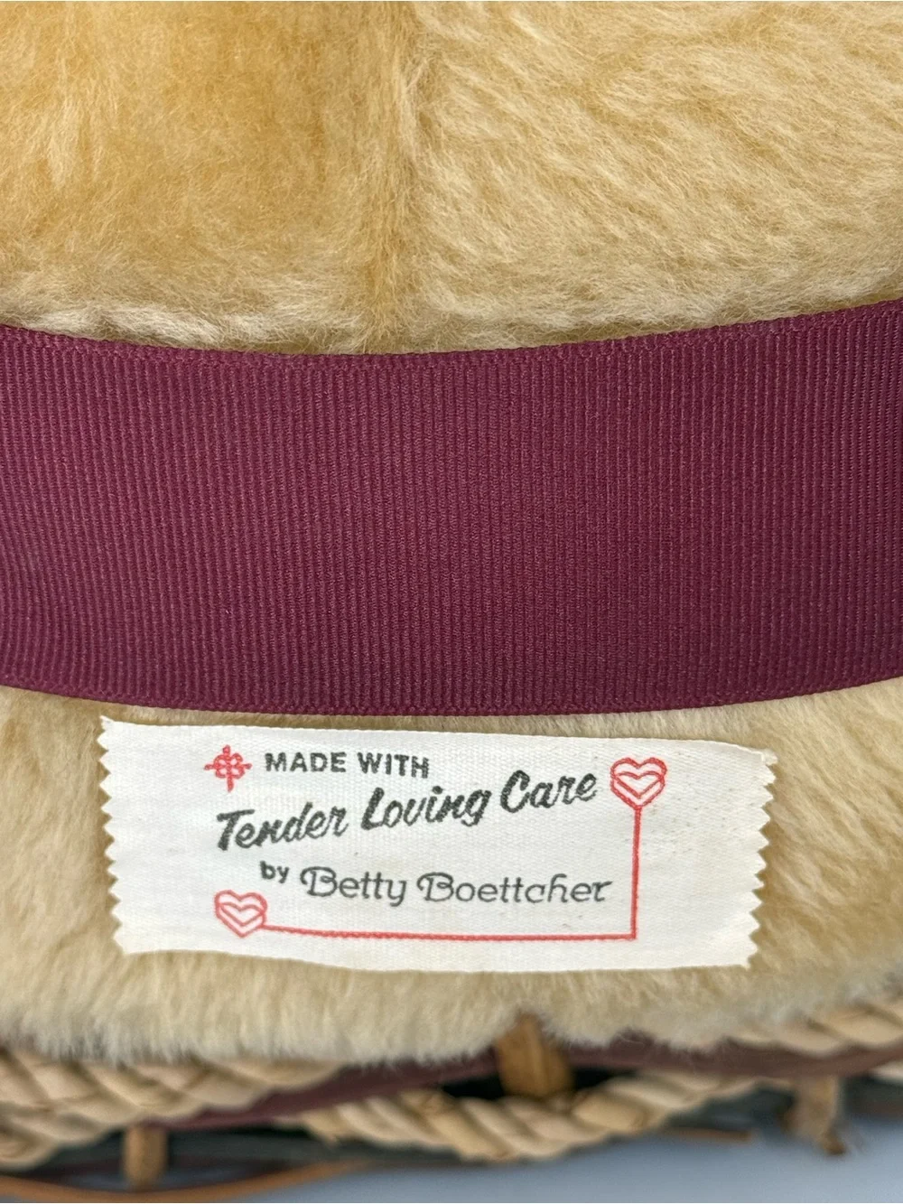 Bear Plush Basket Interwoven Nursery 90’s Country Kitchen Amish Brown
